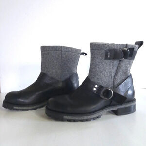 Woolrich Baltimore Harness Boot Leather Wool Lug Sole Moto Bikercore‎ Size 6.5